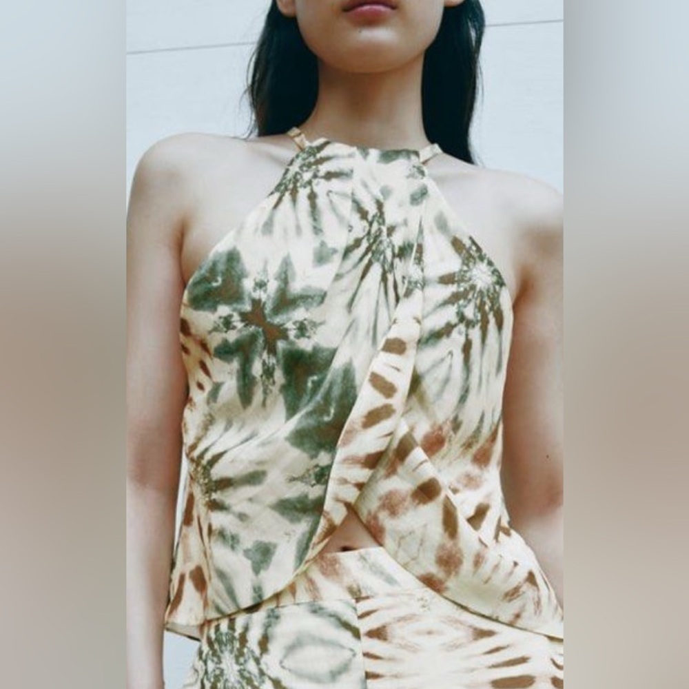 ZARA 100% ramie tropical printed top size medium